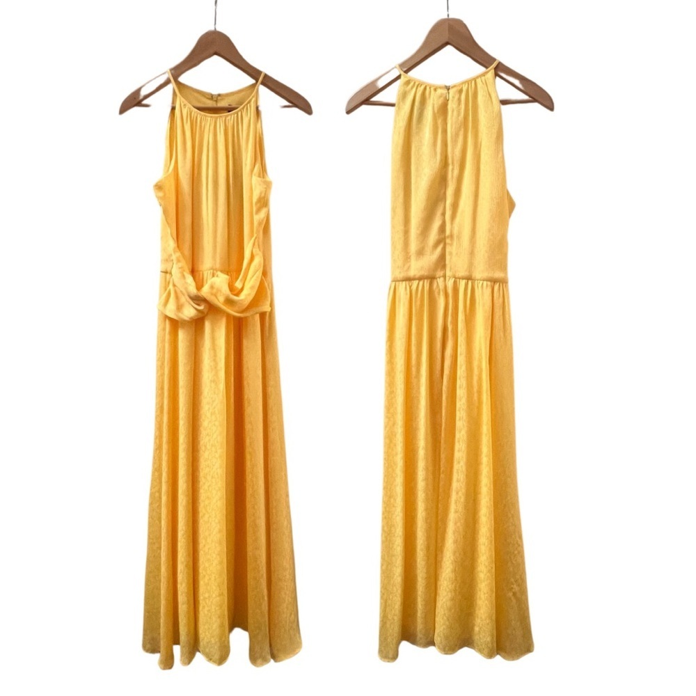 NWT DKNY Butter Yellow Dress Floral Halter Twist Waist Midi A-Line Sleeveless, 8